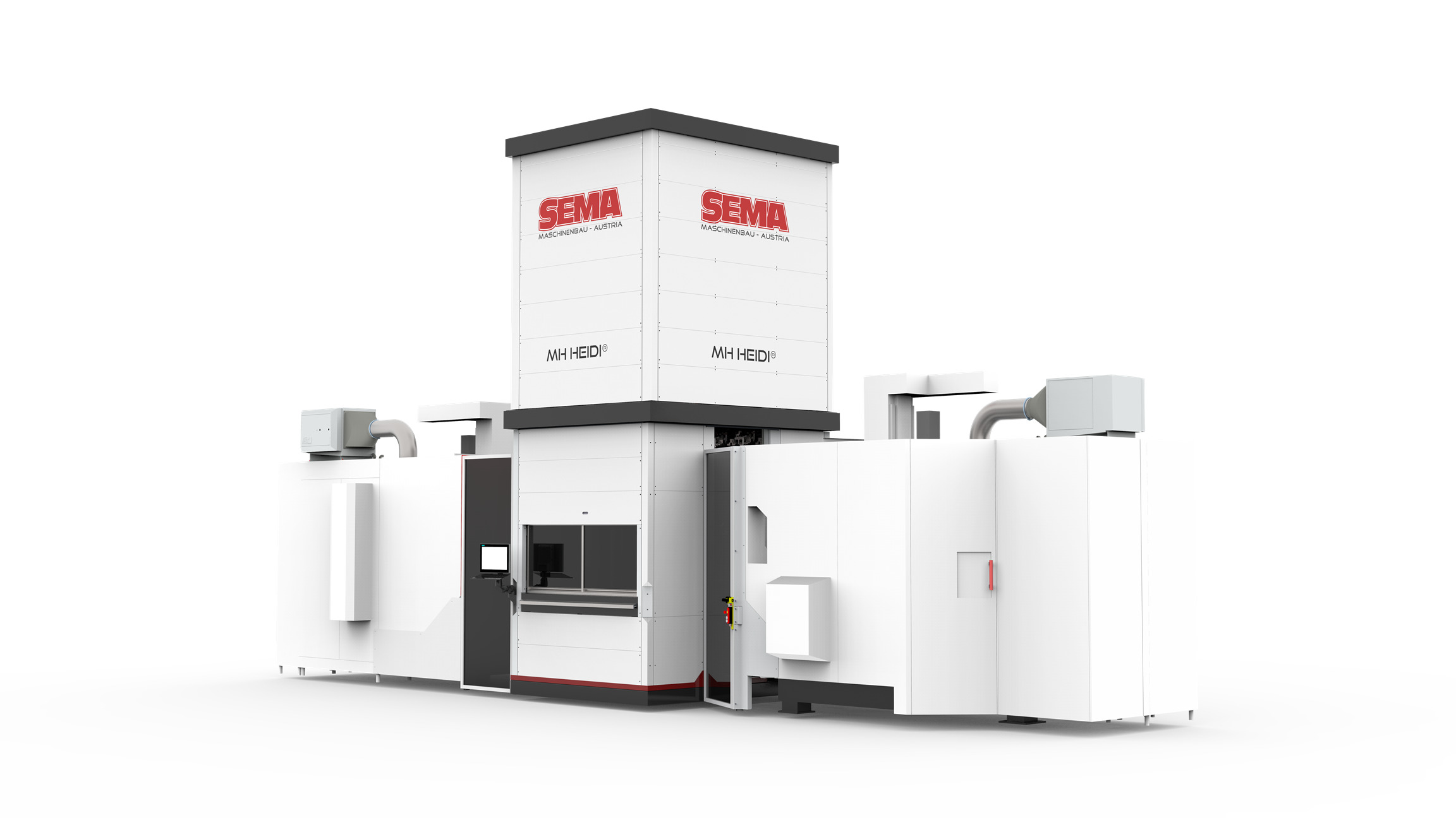 Neu entwickeltes Paletten-Disponiersystem für zwei Bearbeitungszentren (Bild: SEMA Maschinenbau GmbH)