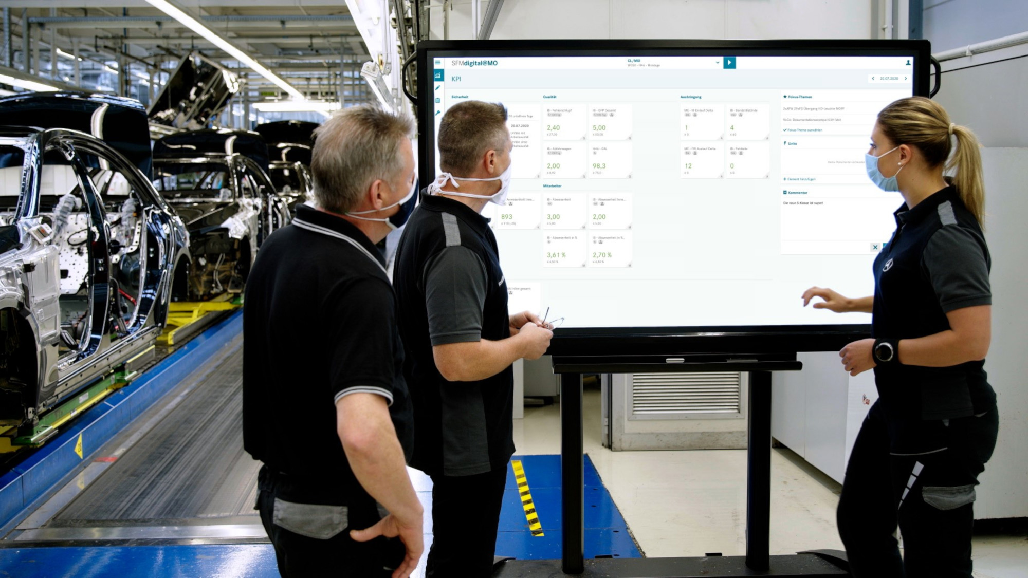 Digitales Mercedes-Benz Produktions-Ökosystem MO360: Das Tool Shopfloormanagement zeigt produktions- und steuerungsrelevante Kennzahlen an. (Bild: Daimler AG)